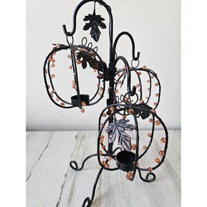 Pier 1 Pumpkin candle tea light fall beaded decor holder unique hanging